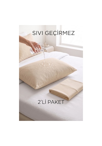 Formeya 2'li Kahve Fermuarlı Sıvı Geçirmez Yastık Koruyucu Alez