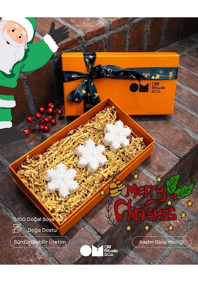 Yeni Yıl Hediyesi 3'lü Kar Tanesi Mum %100 Soya Wax Beyaz