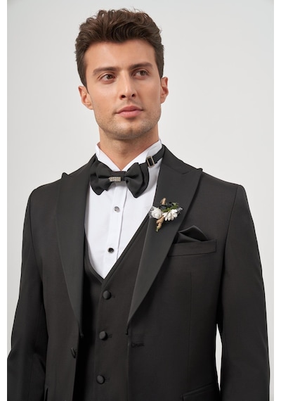İmza Siyah Yelekli 6 Drop Slim Fit Ceremony Takım Elbise 1001240205 Siyah