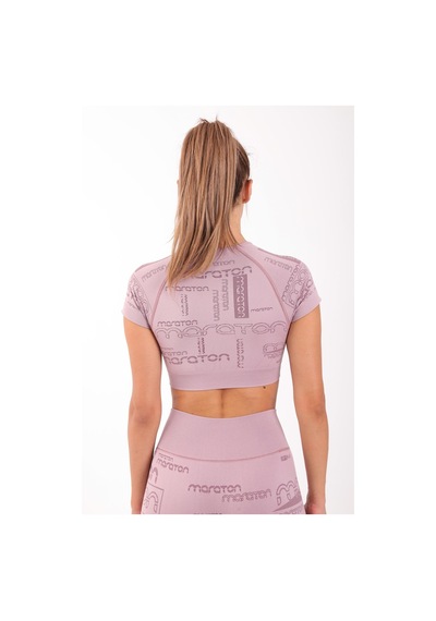 Maraton Active Slimfit Kadın Bisiklet Yaka Kısa Kol Koşu Lila Crop Top 811037 Lila