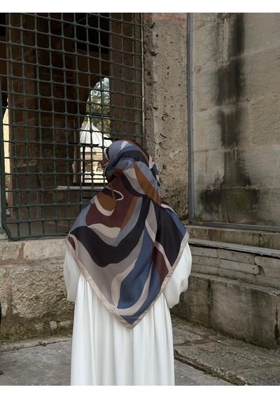 Qalortex Scarf Pamuklu Soft Rânâ Desen Eşarp-antrasit/kahve