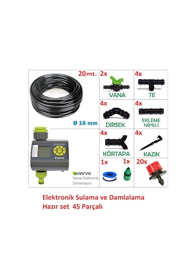 Verve Elektronik Bahçe Sulama Sistemi Ful Set 20 Metre Hortum Verve Elektronik Bahçe Sulama Sistemi Ful Set 20 Metre Hortum