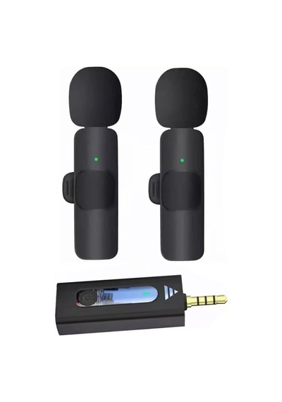 Kablosuz Mikrofon İkili Yaka Mikrofonu 3.5mm Aux Müzisyen Yayıncı Oyuncu Profesyonel Mikrofon Set Siyah