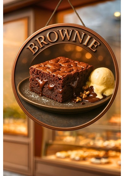 Brownie Temalı İpli Ahşap Kapı Duvar Süsü, Pastane, Tatlı Dükkanı, Cafe Tablo Dekoru