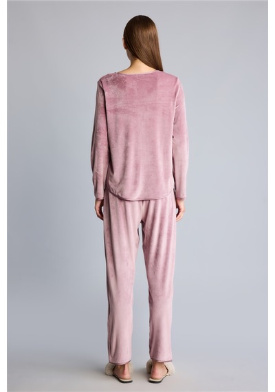 Defacto Regular Fit V Yaka Uzun Kollu 2li Velur Pijama Takımı A3356ax26aubr97 Bordo-br97