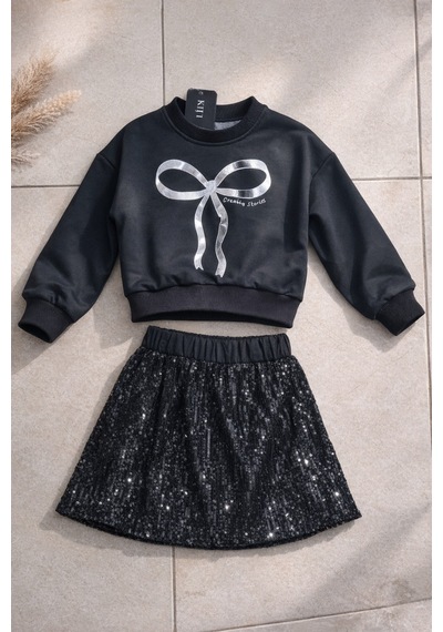 Uğur Bebe Kız Çocuk Premium Siyah Pullu Esnek Etekli Şık Lüks Sweatshirt Takımı Siyah Siyah Uğur Bebe Kız Çocuk Premium Siyah Pullu Esnek Etekli Şık Lüks Sweatshirt Takımı Siyah Siyah