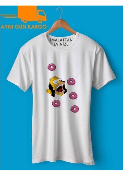 Homer Simpsons Donat Baskılı Tişört Tshirt Ücretsiz Kargo