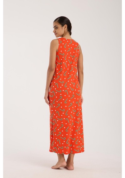 Akbeniz Kadın Kalın Askılı Yırtmaçlı Uzun Turuncu Gecelik Turuncu
