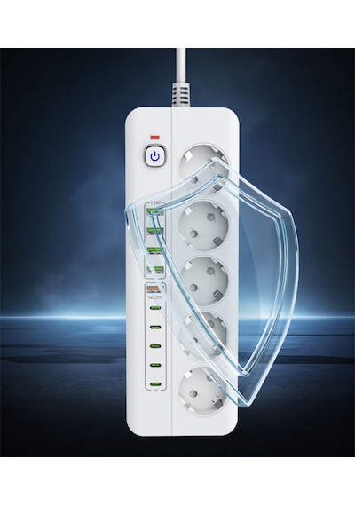 Isıya Dayanıklı Power Tuşlu 5'li Grup Priz 5xusb 5x Type-c Çıkışlı Priz 2 Mt Kablolu 2 M