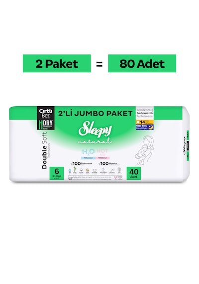 Sleepy Natural Double Soft Avantajlı Mega Paket Bebek Bezi 6 Numara Xlarge 80 Adet