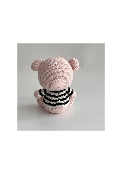 Amigurumi Tam Tam Ayıcık Çizgili Kazaklı El Örgüsü Oyuncak Bej