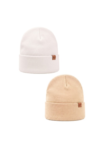 Sayzen Your Shine Unisex Basic Katlamalı 2'li Bere Set Beyaz-krem