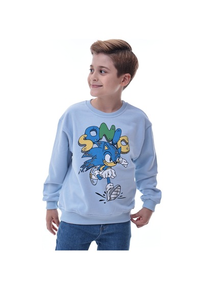 Sonic Baskılı Erkek Çocuk Sweatshirt Gamer Oyun Temalı Rahat Ve Konforlu Mavi