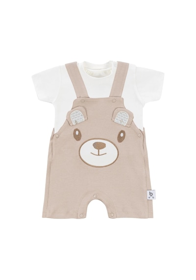Gezenbebe Hero Kısa Kol Bebek T-shirt Ve Nakışlı Salopet Seti Teddy Organik