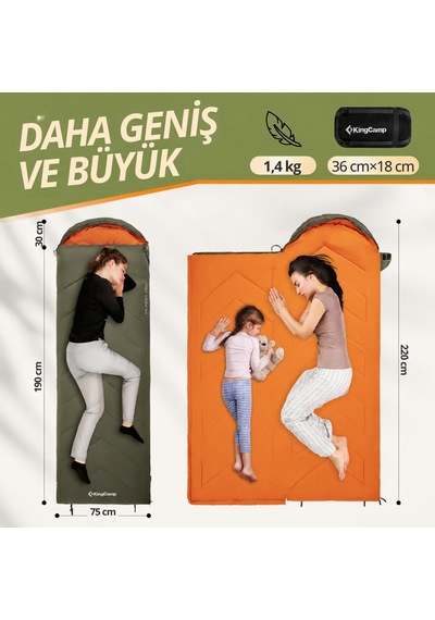 Kingcamp Huran 250 Konforlu Uyku Tulumu Green Sol F. Yeşil