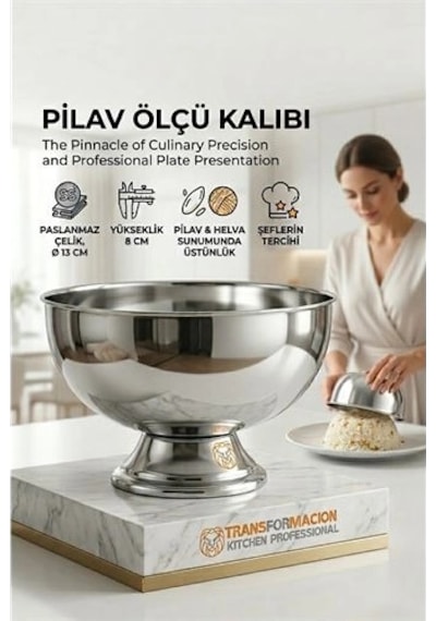 K&A Profesyonel 13 Cm Çapında Pilav Kalıbı - Helva Kalıbı 304 Paslanmaz Çelik 723024 Acı Kahverengi