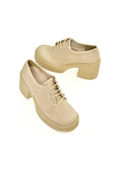 Fox Shoes T996154009 Bej Kalın Topuklu Bağcıklı Kadın Ayakkabı Taba