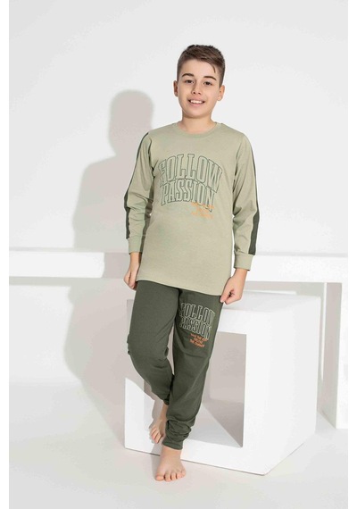 Tarık Erkek Çocuk Desenli Uzun Kollu Pijama Takımı-959 Yeşil
