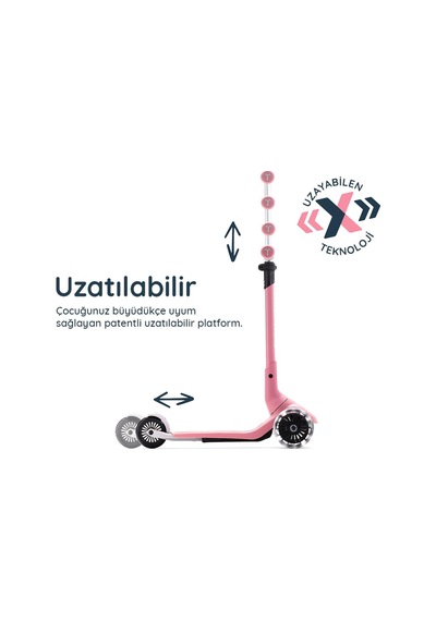 Smartrike Xtend Mini+ 2 Aşamalı Büyüyen Çocuk Scooter 2-9 Yaş Katlanabilir Led Tekerlekli Rose Pink