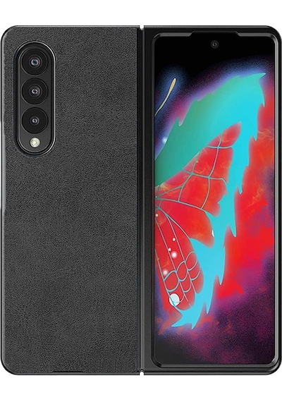 Samsung Uyumlu Galaxy Z Fold 3 Için Deri Desenli Plastik Kilif - Siyah 538284454