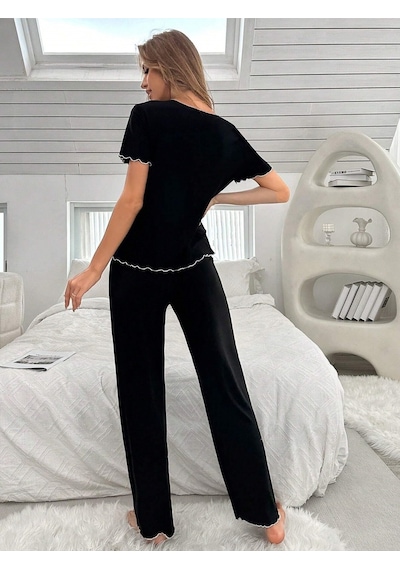 Bella Notte Pamuklu Siyah Fiyonk Detaylı Mevsimlik Pijama Takımı