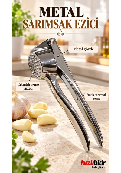 Bymyhand Metal Premium Sarımsak Ezici Öğütücü Gümüş