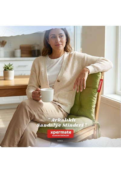 Pofuduk Arkalıklı Sandalye Minderi Bağcıklı Yıkanabilir Dekoratif Minder Yeşil