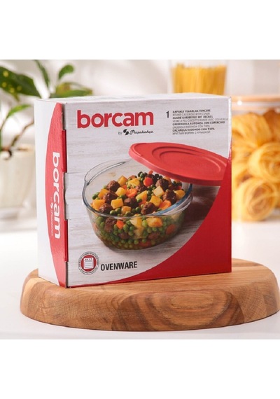 Kapaklı Yuvarlak Borcam Tencere 1450cc 59123 Kahverengi
