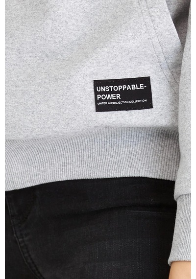 MMetalic Kadın Gri Renk Kapüşonlu Basic Örme Sweatshirt