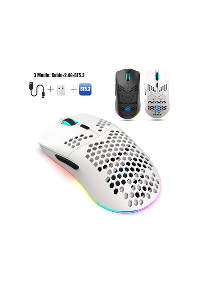 T66 Kablosuz 3 Modlu Mouse-650 Mah Batarya - 12000 Fps - 20g - Rgb Aydınlatma Diğer