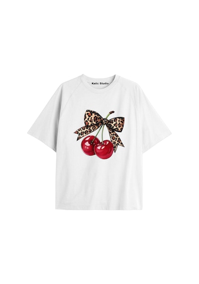 Kalic Studio Y2k Vintage Cherry Baskılı Siyah T-shirt Kod 57 Beyaz-57