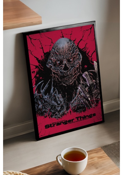 Stranger Things Siyah Ahşap Çerçeveli Poster, Dekoratif Dizi Duvar Tablosu