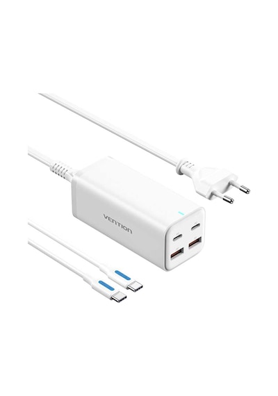 Vention Fbs 100w Gan 4-portlu Masaüstü Hızlı Şarj İstasyonu 2xusb-c + 2xusb-a Beyaz 100 W