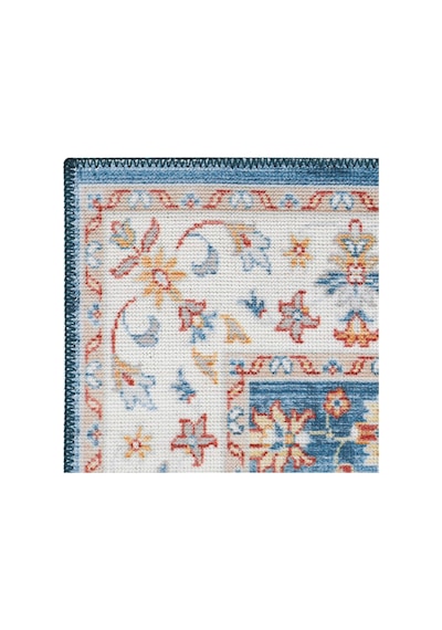Cool Halı Happy Mavi Halı Vintage Klasik Çiçek Desenli Kaymaz Taban Eskitme Dekoratif Salon Halısı