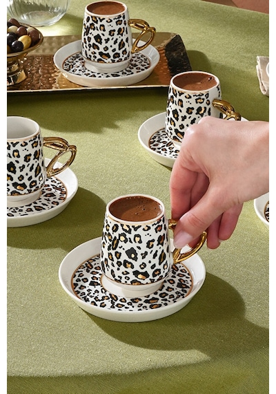 Karaca West 6 Kişilik Leopar Desenli Kahve Fincan Takımı 90 Ml Çok Renkli