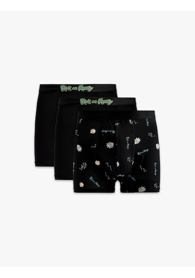 Koton Lisanslı Rick And Morty Baskılı 3'lü Pamuklu Boxer Seti Siyah 6slm90029mk
