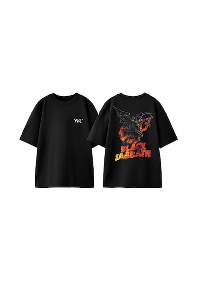 Thewert Black Sabbath Şeytan Tasarım Sırt Baskılı Pamuk Siyah Oversize T-shirt
