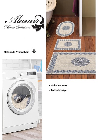 Dekoreko Kaymaz Taban Djt 3 Lü Banyo Paspas Takımı Star Pamuk Karışık Modern 1319 Mavi