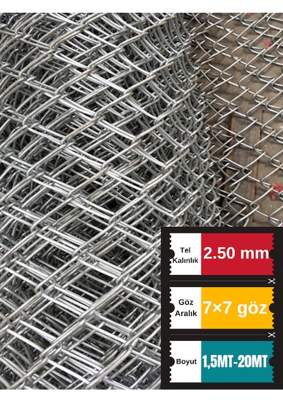 2.50mm Kalınlık 7x7 Göz 1,5mt -20mt Galvanizli Helezon Bahçe Çit Tel Örgü Çelik