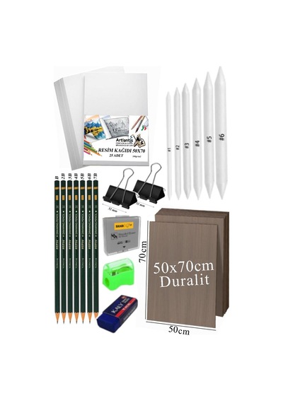 Karakalem Eskiz Çizim Seti Durolit Seti 50x70 Cm 1 Paket Pastel Dağıtıcı Kalem Resim Kağıdı Dereceli Kalem Seti Hamur Silgi Sınav Silgisi