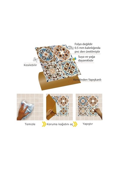 Yapışkanlı Kaplama Çıkartması Duvar Zemin Kaplama Solo Fas Desenli Pvc 30x30 Cm 11 Adet 1 M² Genel