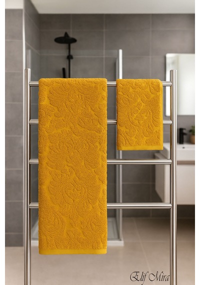 Banyo & Yüz Havlusu Seti %100 Pamuk 90x150 + 50x90 Cm Amorivy Hardal