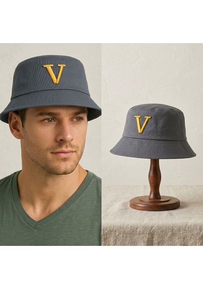Bk Gift Kişiye Özel Harf Nakışlı Unisex Bucket Şapka Mavi Pamuk Gabardin Kumaş Yazlık Şapka