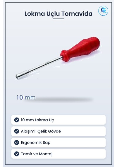 Lokma Uçlu Tornavida 10 Mm Alaşımlı Çelik Gövde Ergonomik Sap Tam