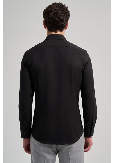 İmza Siyah Sert Yaka Düz Classic Pamuklu Slim Fit Gömlek 1004250214 Siyah