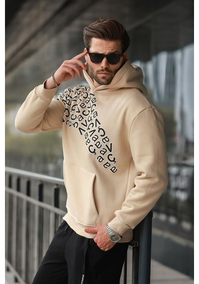 Madmext Bej Baskılı Kapüşonlu Erkek Sweatshirt E7160 Bej Madmext Bej Baskılı Kapüşonlu Erkek Sweatshirt E7160 Bej