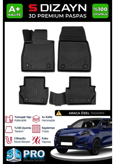 S-dizayn Ford Puma 3d Pro Havuzlu Paspas 2019 Üzeri A+ Kalite