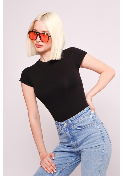 Siyah Bisiklet Yaka Basic Kadın T-shirt Mg2479 Siyah