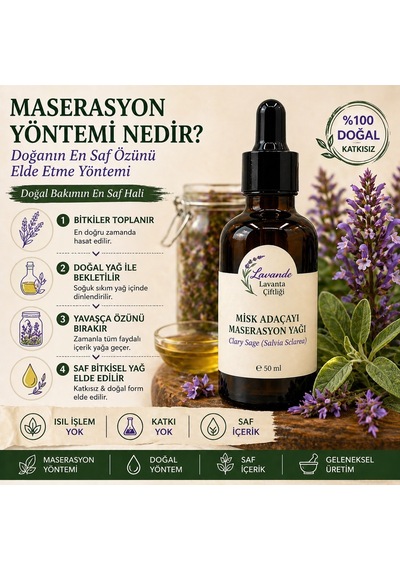 Lavande Lavanta Çiftliği Misk Adaçayı Maserasyon Yağı Masaj Yağı 50 ML