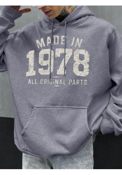 Startmore Tarzsokak 1978'de Üretilmiştir Tüm Orijinal Parçalar Baskılı Erkek Günlük Moda Kapüşonlular Büyük Beden Gri